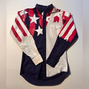 Vtg Wrangler Stars Stripes USA Flag 90’s Western Cowboy Button Down Sz. Medium